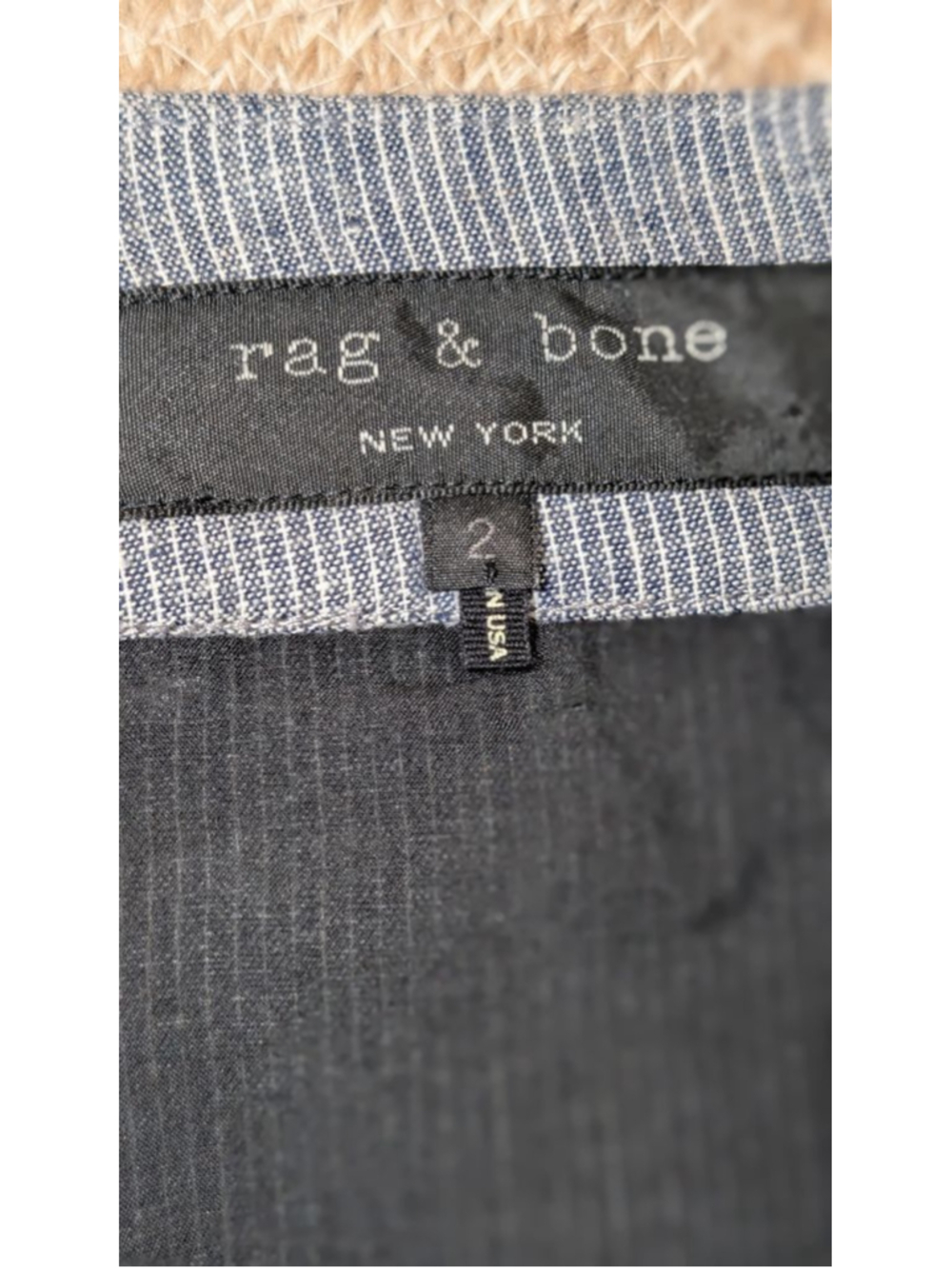 Rag & Bone Blue White Striped Linen Blend Leather Trim Shorts Size 2 - Picture 7 of 11